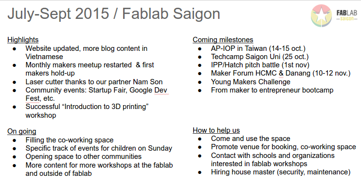 July-Sept 2015 Highlights Fablab Saigon
