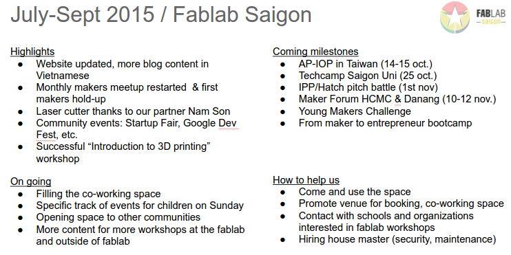 July-Sept 2015 Highlights Fablab Saigon